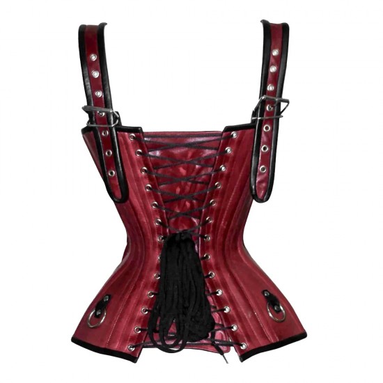 Women Real Leather Corset Overbust Handmade Maroon Genuine Leather Corset, Heavy Duty Steel Boned Waist Gothic Luxury and Stylish