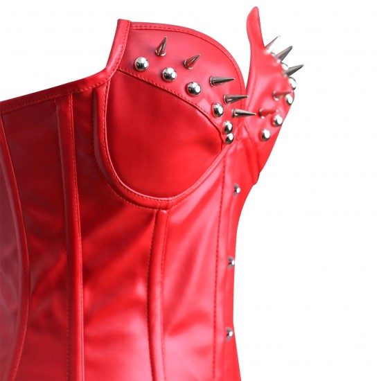 Women Real Leather Corset Overbust Handmade Red Genuine Leather Corset, Heavy Duty Steel Boned Waist Gothic Luxury and Stylish