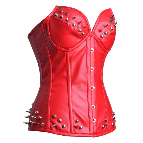 Women Real Leather Corset Overbust Handmade Red Genuine Leather Corset, Heavy Duty Steel Boned Waist Gothic Luxury and Stylish
