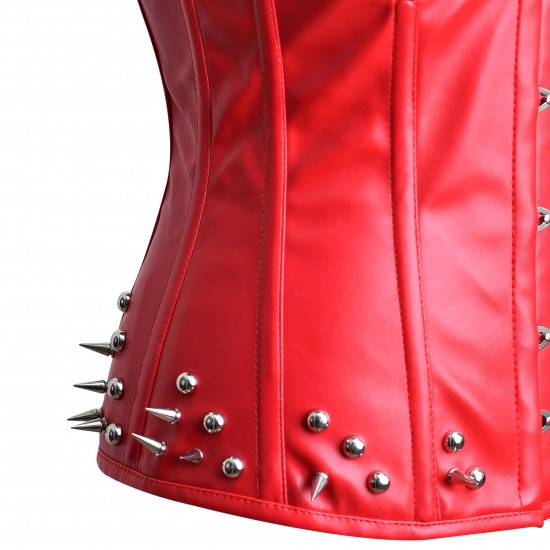 Women Real Leather Corset Overbust Handmade Red Genuine Leather Corset, Heavy Duty Steel Boned Waist Gothic Luxury and Stylish