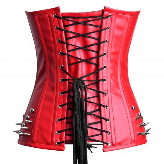 Women Real Leather Corset Overbust Handmade Red Genuine Leather Corset, Heavy Duty Steel Boned Waist Gothic Luxury and Stylish