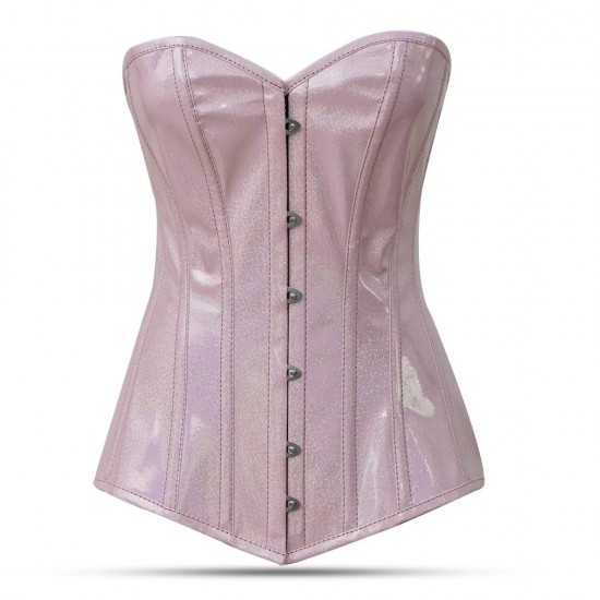 Women Real Leather Corset Overbust Handmade Light Pink Genuine Leather Corset, Heavy Duty Steel Boned Waist Gothic Luxury and Stylish
