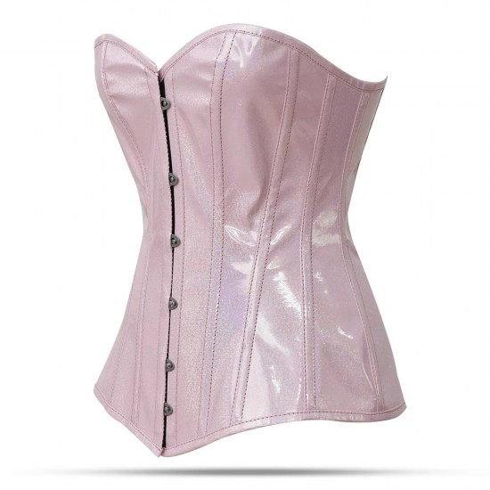 Women Real Leather Corset Overbust Handmade Light Pink Genuine Leather Corset, Heavy Duty Steel Boned Waist Gothic Luxury and Stylish