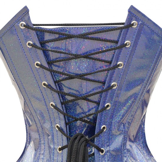 Women Real Leather Corset Overbust Handmade Light Blue Shine Genuine Leather Corset, Heavy Duty Steel Boned Waist Gothic Luxury and Stylish