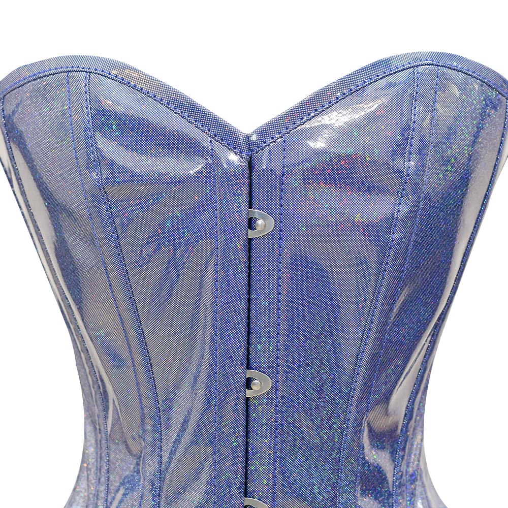 Women Real Leather Corset Overbust Handmade Light Blue Shine Genuine Leather Corset, Heavy Duty Steel Boned Waist Gothic Luxury and Stylish