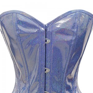 Women Real Leather Corset Overbust Handmade Light Blue Shine Genuine Leather Corset, Heavy Duty Steel Boned Waist Gothic Luxury and Stylish
