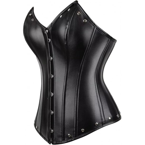Women Real Leather Corset Overbust Handmade Black Genuine Leather Corset, Heavy Duty Steel Boned Waist Gothic Luxury and Stylish