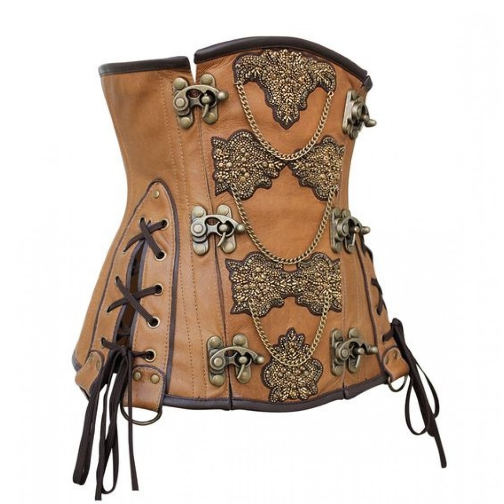 Women Real Leather Corset Overbust Handmade Brown Genuine Leather Corset, Heavy Duty Steel Boned Waist Gothic Luxury and Stylish