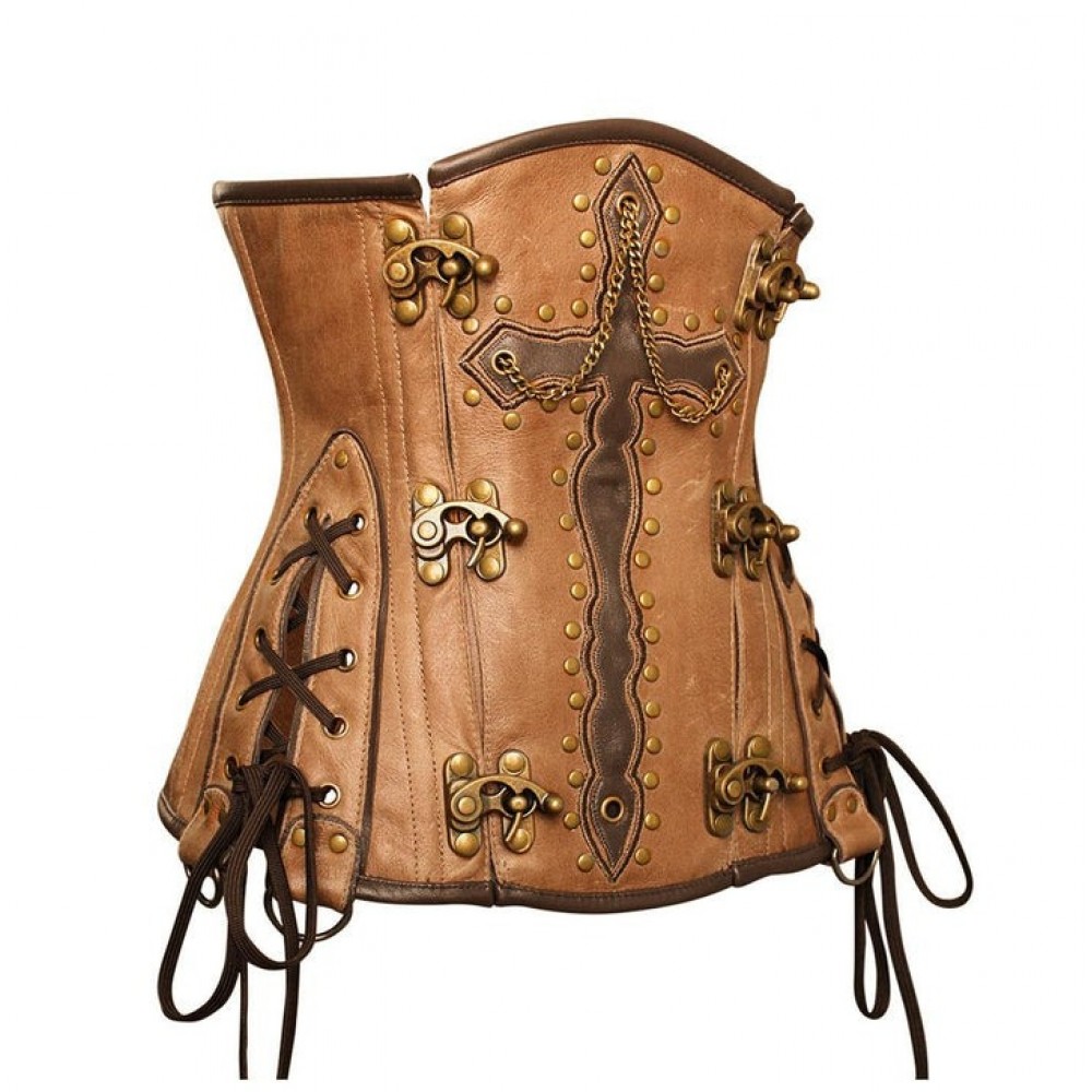 Women Real Leather Corset Overbust Handmade Brown Genuine Leather Corset, Heavy Duty Steel Boned Waist Gothic Luxury and Stylish
