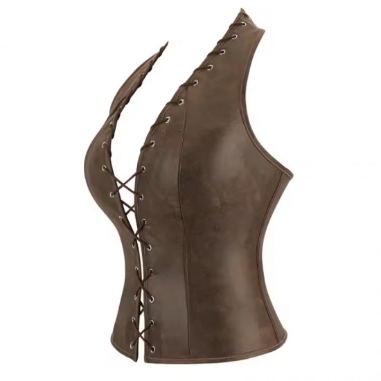 Women Real Leather Corset Overbust Handmade Brown Genuine Leather Corset, Heavy Duty Steel Boned Waist Gothic Luxury and Stylish