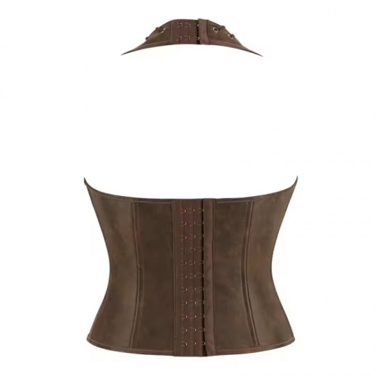 Women Real Leather Corset Overbust Handmade Brown Genuine Leather Corset, Heavy Duty Steel Boned Waist Gothic Luxury and Stylish