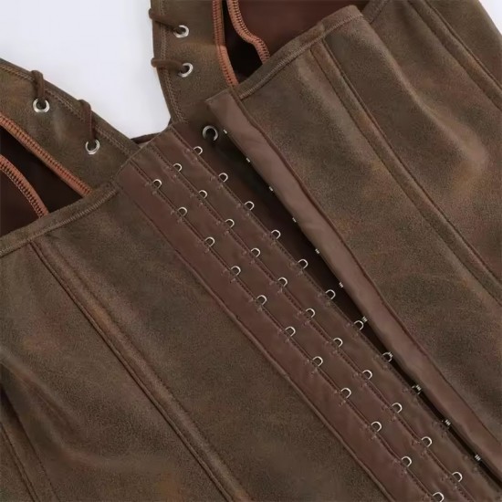 Women Real Leather Corset Overbust Handmade Brown Genuine Leather Corset, Heavy Duty Steel Boned Waist Gothic Luxury and Stylish