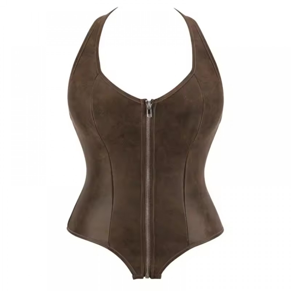 Women Real Leather Corset Overbust Handmade Brown Genuine Leather Corset, Heavy Duty Steel Boned Waist Gothic Luxury and Stylish