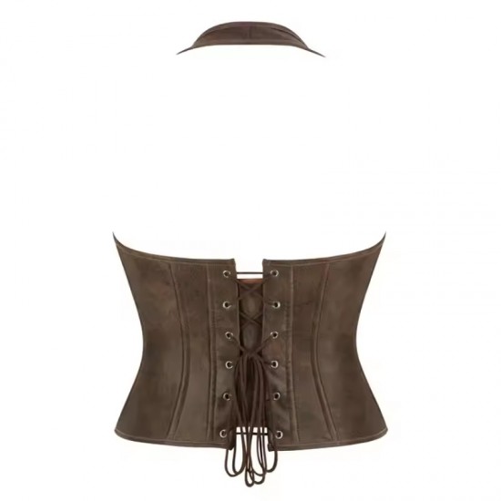 Women Real Leather Corset Overbust Handmade Brown Genuine Leather Corset, Heavy Duty Steel Boned Waist Gothic Luxury and Stylish