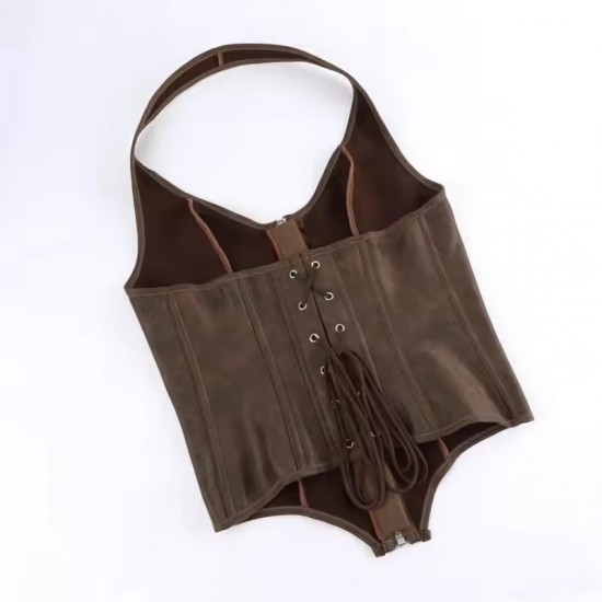 Women Real Leather Corset Overbust Handmade Brown Genuine Leather Corset, Heavy Duty Steel Boned Waist Gothic Luxury and Stylish