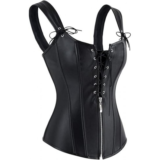 Women Real Leather Corset Overbust Handmade Black Genuine Leather Corset, Heavy Duty Steel Boned Waist Gothic Luxury and Stylish
