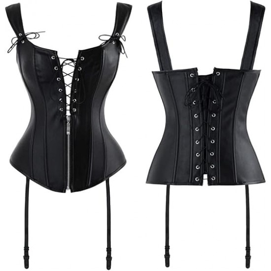 Women Real Leather Corset Overbust Handmade Black Genuine Leather Corset, Heavy Duty Steel Boned Waist Gothic Luxury and Stylish