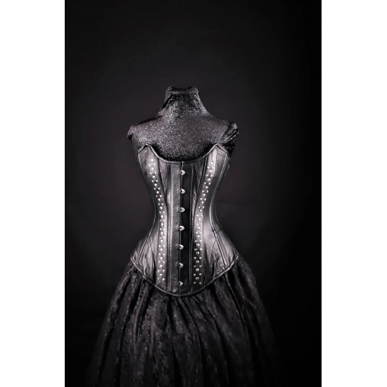 Women Real Leather Corset Overbust Handmade Black Genuine Leather Corset, Heavy Duty Steel Boned Waist Gothic Luxury and Stylish