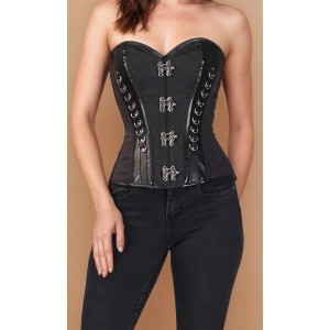 Women Real Leather Corset Overbust Handmade Black Genuine Leather Corset, Heavy Duty Steel Boned Waist Gothic Luxury and Stylish