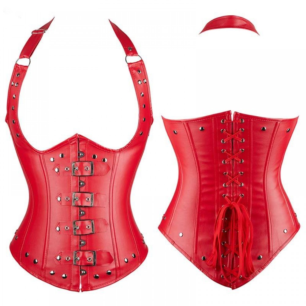 Women Real Leather Corset Overbust Handmade Red Genuine Leather Corset, Heavy Duty Steel Boned Waist Gothic Luxury and Stylish