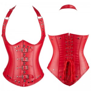 Women Real Leather Corset Overbust Handmade Red Genuine Leather Corset, Heavy Duty Steel Boned Waist Gothic Luxury and Stylish