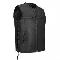 Men's Motorcycle Real Leather Vest Premium Leather Handmade Club, Diamond Quilted Leather Vest, Leather Biker Vest Motorbike Vest Side Laces