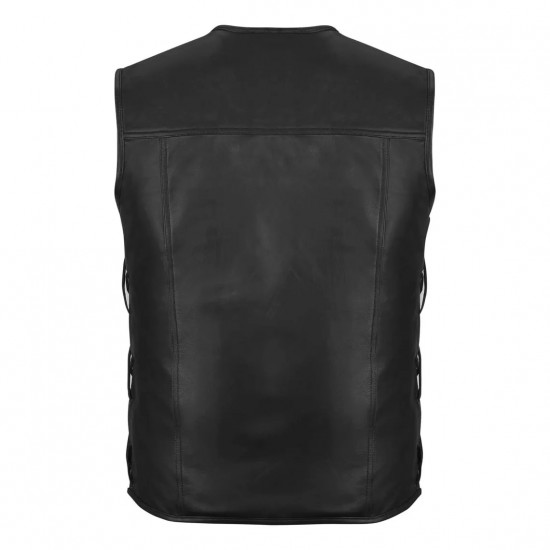 Men's Motorcycle Real Leather Vest Premium Leather Handmade Club, Diamond Quilted Leather Vest, Leather Biker Vest Motorbike Vest Side Laces