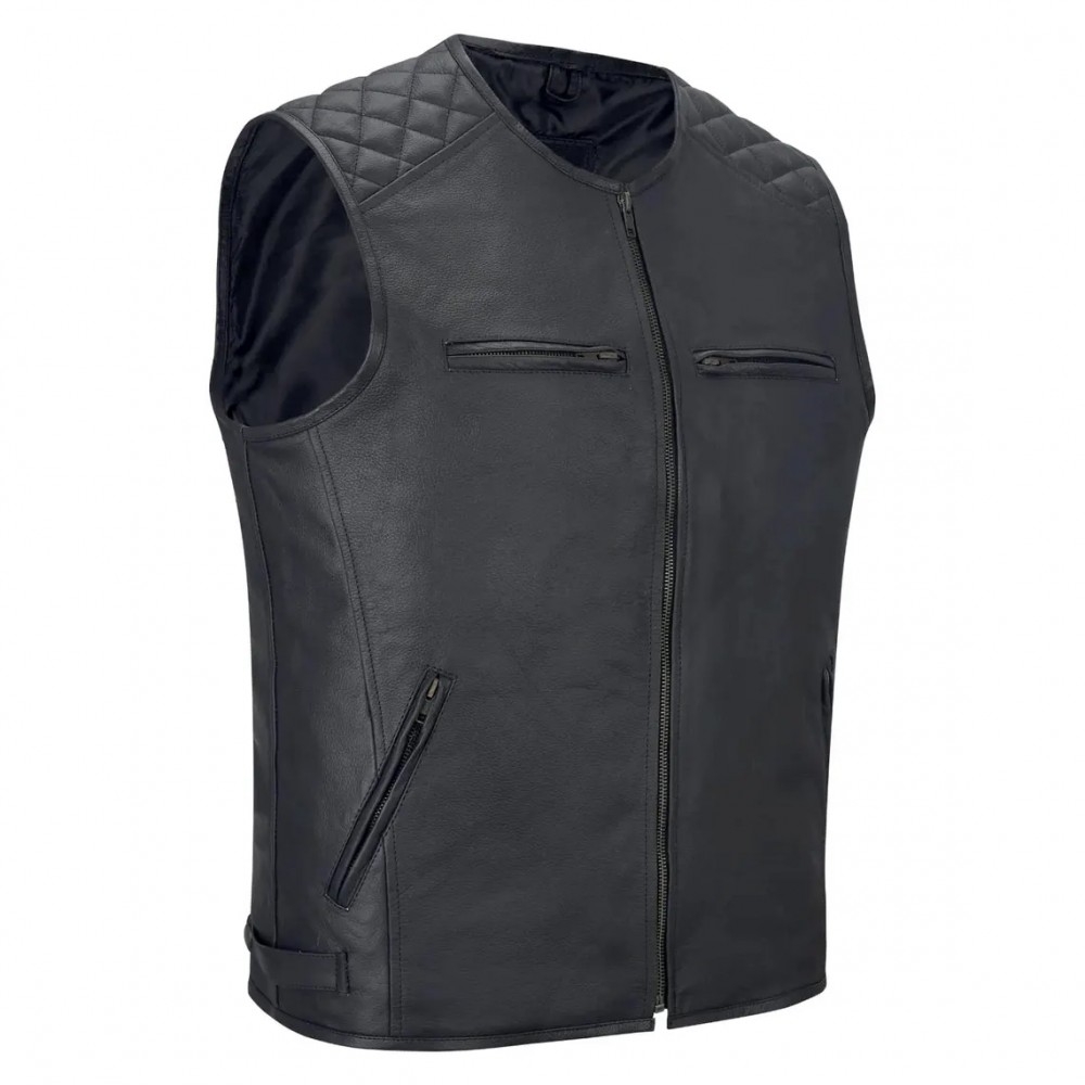 Men's Motorcycle Real Leather Vest Premium Leather Handmade Club, Diamond Quilted Leather Vest, Leather Biker Vest Motorbike Vest Cowhide