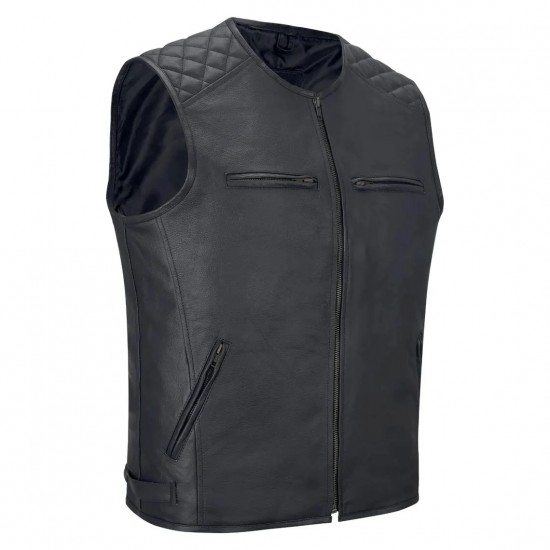 Men's Motorcycle Real Leather Vest Premium Leather Handmade Club, Diamond Quilted Leather Vest, Leather Biker Vest Motorbike Vest Cowhide