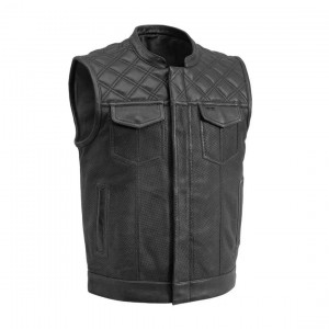 Men's Motorcycle Real Leather Vest Perforated Premium Leather Handmade Club, Diamond Quilted Leather Vest, Leather Biker Vest Motorbike Vest