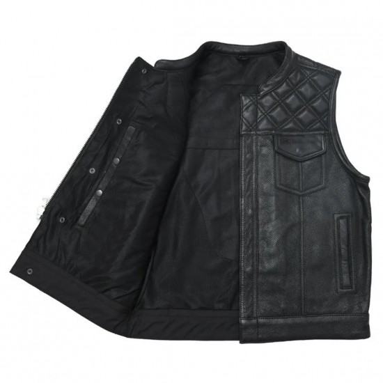 Men's Motorcycle Real Leather Vest Perforated Premium Leather Handmade Club, Diamond Quilted Leather Vest, Leather Biker Vest Motorbike Vest