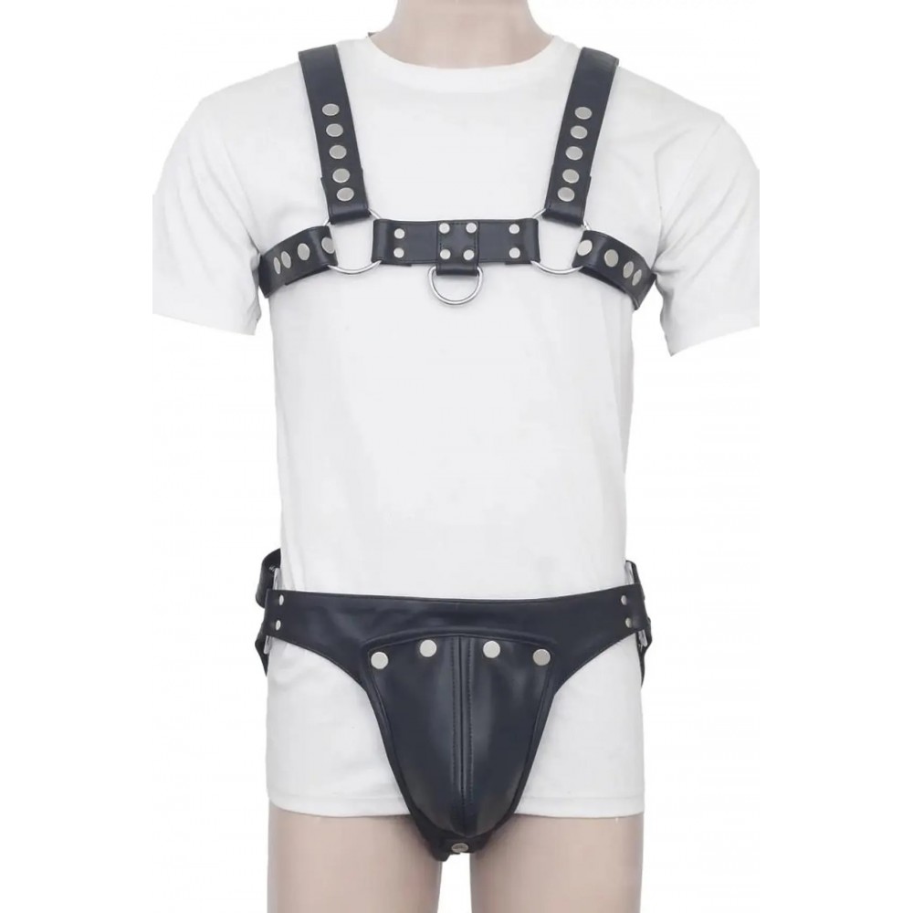 Men's Real Leather Harness with Jockstrap, Fetish, Club Leather Underwear, Sexy Thong, Adult, Codpiece, Fetish Men Leather Fashion Wear 