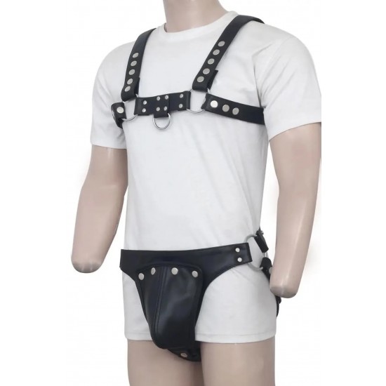 Men's Real Leather Harness with Jockstrap, Fetish, Club Leather Underwear, Sexy Thong, Adult, Codpiece, Fetish Men Leather Fashion Wear 
