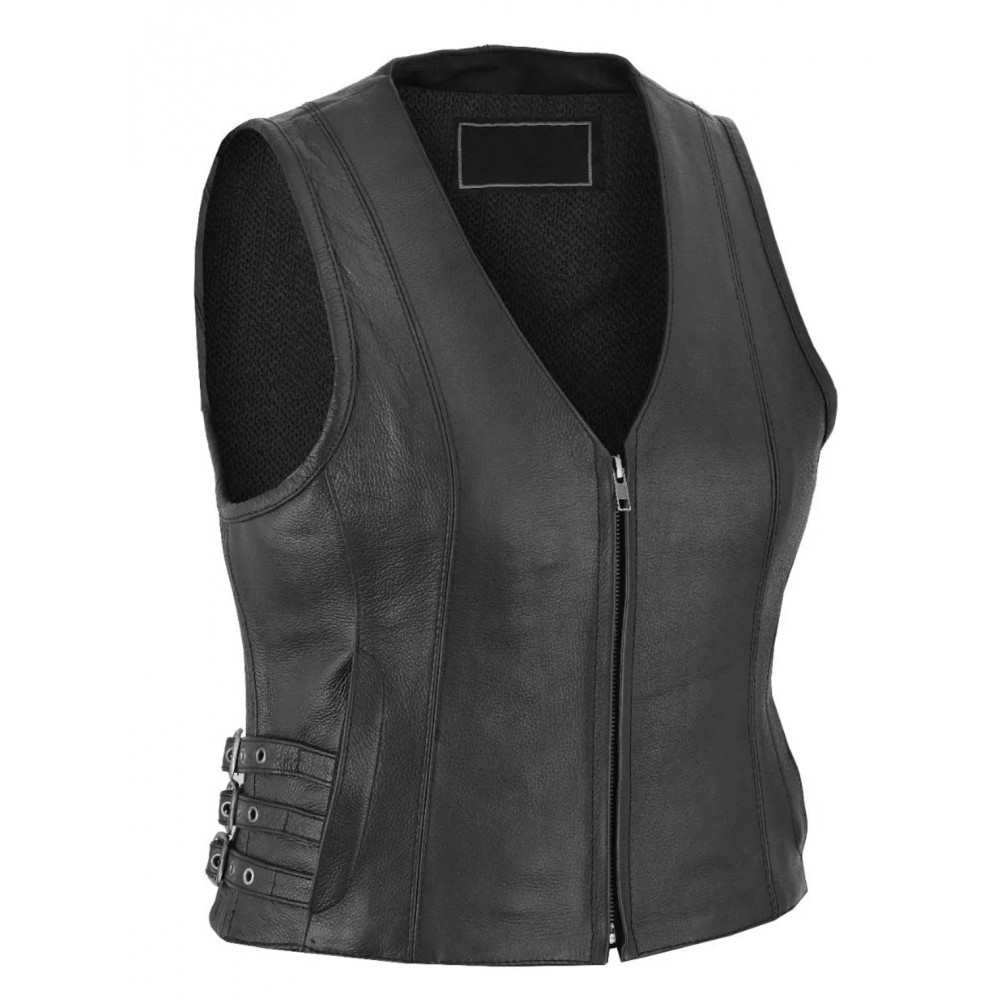 Women Real Leather Vest Open Neck Ladies Motorcycle Vest Vintage Sleeveless Handmade, 100% Real Premium Soft Leather Vest, Gift For Her
