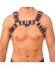 Handcrafted Leather Chest Harness, Men's Real Leather Harness, Handcrafted Fetish Bulldog Chest Harness With Red Piping, Adjustable Fit. 