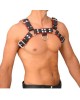 Handcrafted Leather Chest Harness, Men's Real Leather Harness, Handcrafted Fetish Bulldog Chest Harness With Red Piping, Adjustable Fit. 