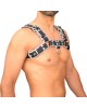 Handcrafted Leather Chest Harness: Adjustable Outfit Accessory, Handcrafted Fetish Bulldog Chest Harness With White Piping, Adjustable Fit.