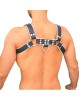 Handcrafted Leather Chest Harness: Adjustable Outfit Accessory, Handcrafted Fetish Bulldog Chest Harness With White Piping, Adjustable Fit.