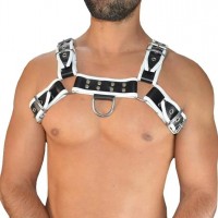 Men's Real Leather Harness, Premium Leather Harness, Handcrafted Fetish Bulldog Chest Harness With White Piping, Adjustable Fit