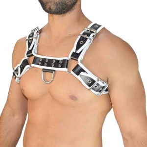 Men's Real Leather Harness, Premium Leather Harness, Handcrafted Fetish Bulldog Chest Harness With White Piping, Adjustable Fit