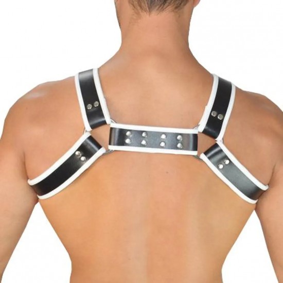 Men's Real Leather Harness, Premium Leather Harness, Handcrafted Fetish Bulldog Chest Harness With White Piping, Adjustable Fit