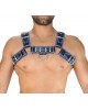 Men's Real Leather Harness, Premium Leather Harness, Handcrafted Fetish Bulldog Chest Harness With Blue Piping, Adjustable Fit.