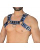 Men's Real Leather Harness, Premium Leather Harness, Handcrafted Fetish Bulldog Chest Harness With Blue Piping, Adjustable Fit.