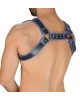 Men's Real Leather Harness, Premium Leather Harness, Handcrafted Fetish Bulldog Chest Harness With Blue Piping, Adjustable Fit.