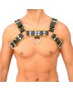 Men's Real Leather Harness, Premium Leather Harness, Handcrafted Fetish Bulldog Chest Harness With Yellow Piping, Adjustable Fit.