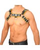 Men's Real Leather Harness, Premium Leather Harness, Handcrafted Fetish Bulldog Chest Harness With Yellow Piping, Adjustable Fit.