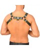 Men's Real Leather Harness, Premium Leather Harness, Handcrafted Fetish Bulldog Chest Harness With Yellow Piping, Adjustable Fit.