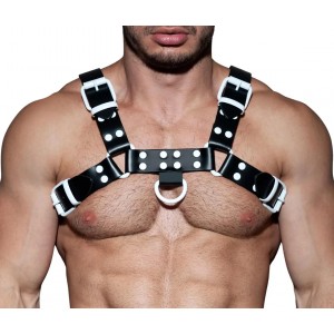 Men's Real Leather Harness, Premium Leather Harness, Handcrafted Fetish Bulldog Chest Harness With White Accessory, Adjustable Fit.