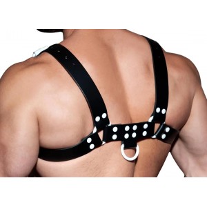 Men's Real Leather Harness, Premium Leather Harness, Handcrafted Fetish Bulldog Chest Harness With White Accessory, Adjustable Fit.