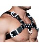 Men's Real Leather Harness, Premium Leather Harness, Handcrafted Fetish Bulldog Chest Harness With White Accessory, Adjustable Fit.